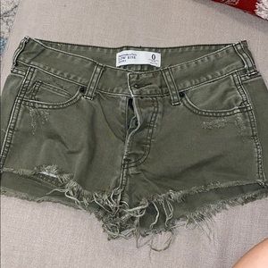Dark green, button up denim shorts